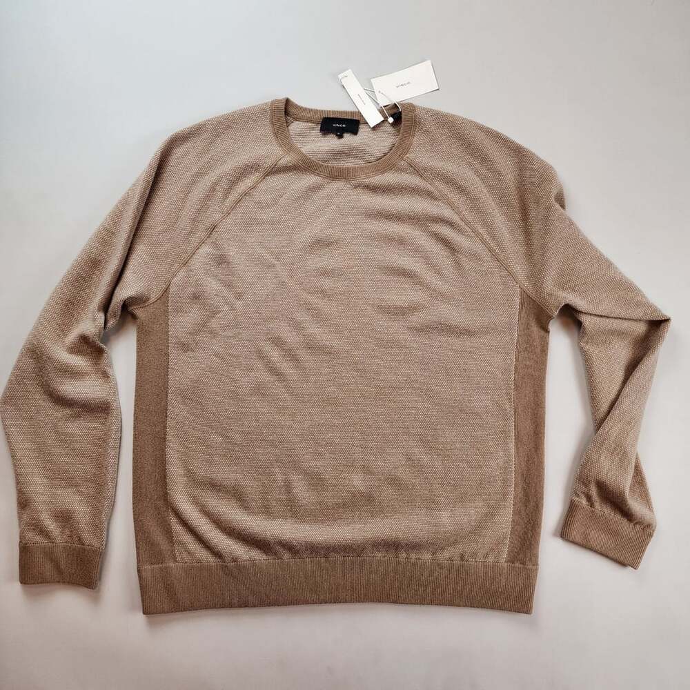 Vince Men's Wool Cashmere Textured Knit Crewneck Sweater Camel Size XL NWT